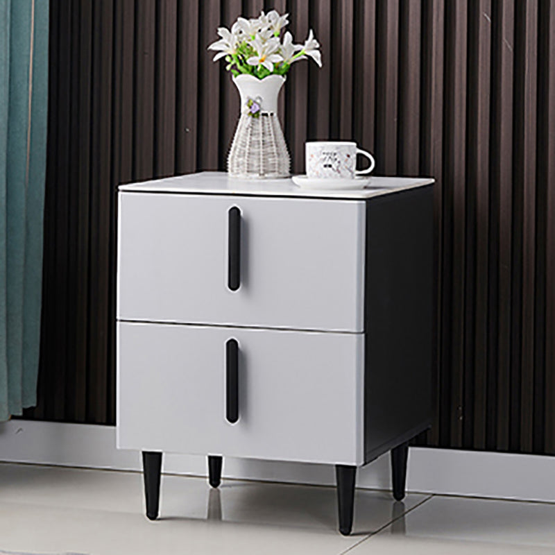 Stone Accent Table Nightstand Contemporary Night Table with 2 Drawers