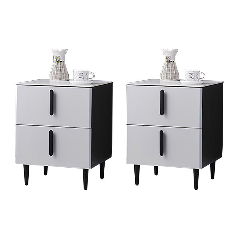 Stone Accent Table Nightstand Contemporary Night Table with 2 Drawers