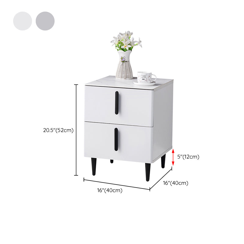 Stone Accent Table Nightstand Contemporary Night Table with 2 Drawers