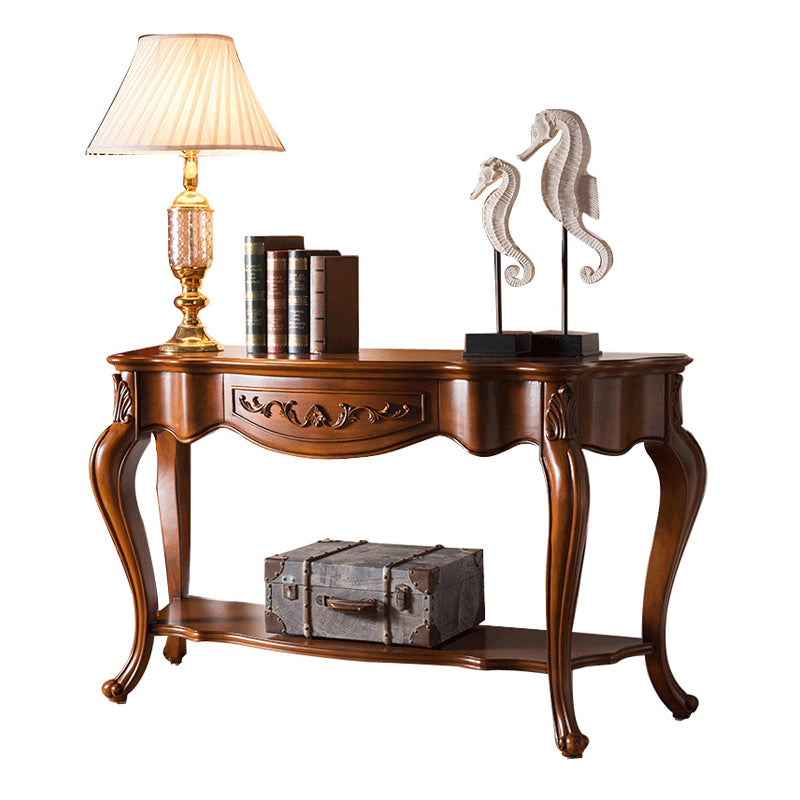 Victorian Brown Accent Table Free Form Console Sofa Table for Hall