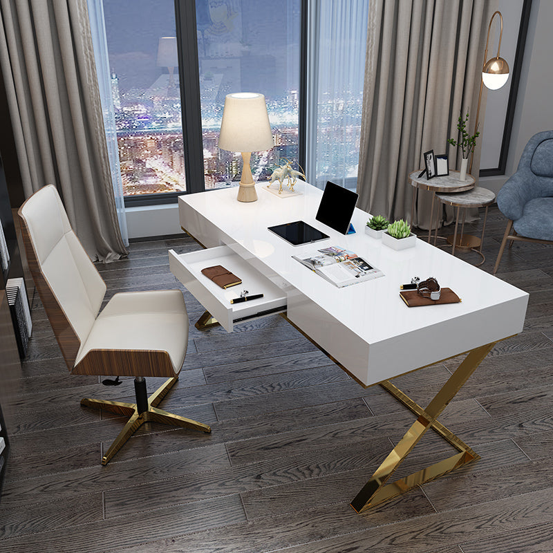 Glam Engineered Wood Writing Desk Bedroom Office Desk with Legs