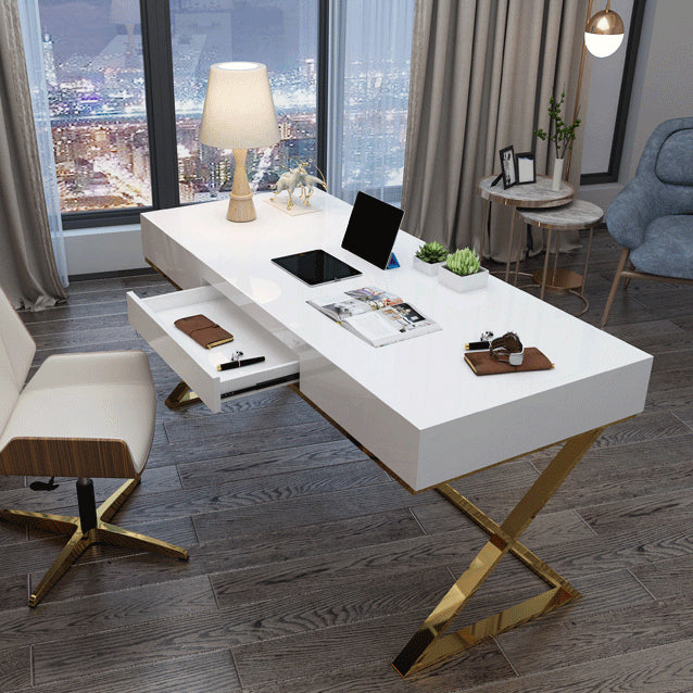 Glam Engineered Wood Writing Desk Bedroom Office Desk with Legs