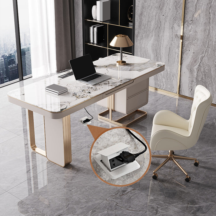 29.25-inch H Contemporary Computer Desk Curved Stone Office Desk