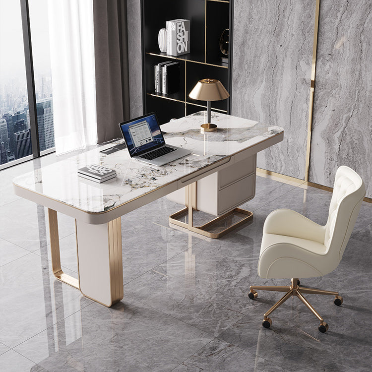 29.25-inch H Contemporary Computer Desk Curved Stone Office Desk