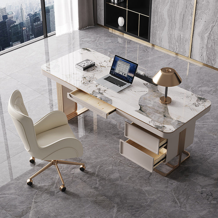 29.25-inch H Contemporary Computer Desk Curved Stone Office Desk