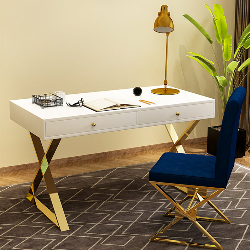 Glam Rectangular Writing Desk Office Wooden Office Desk with Metal Legs