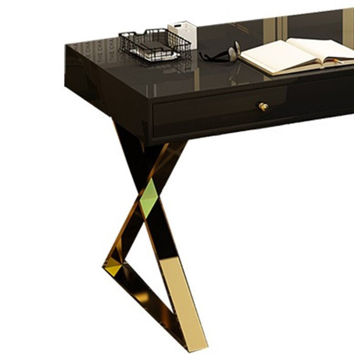 Glam Rectangular Writing Desk Office Wooden Office Desk with Metal Legs