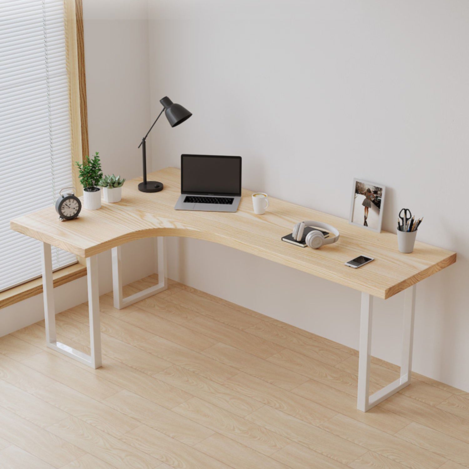 Contemporary Bedroom Writing Desk Wooden Office Desk with White Legs