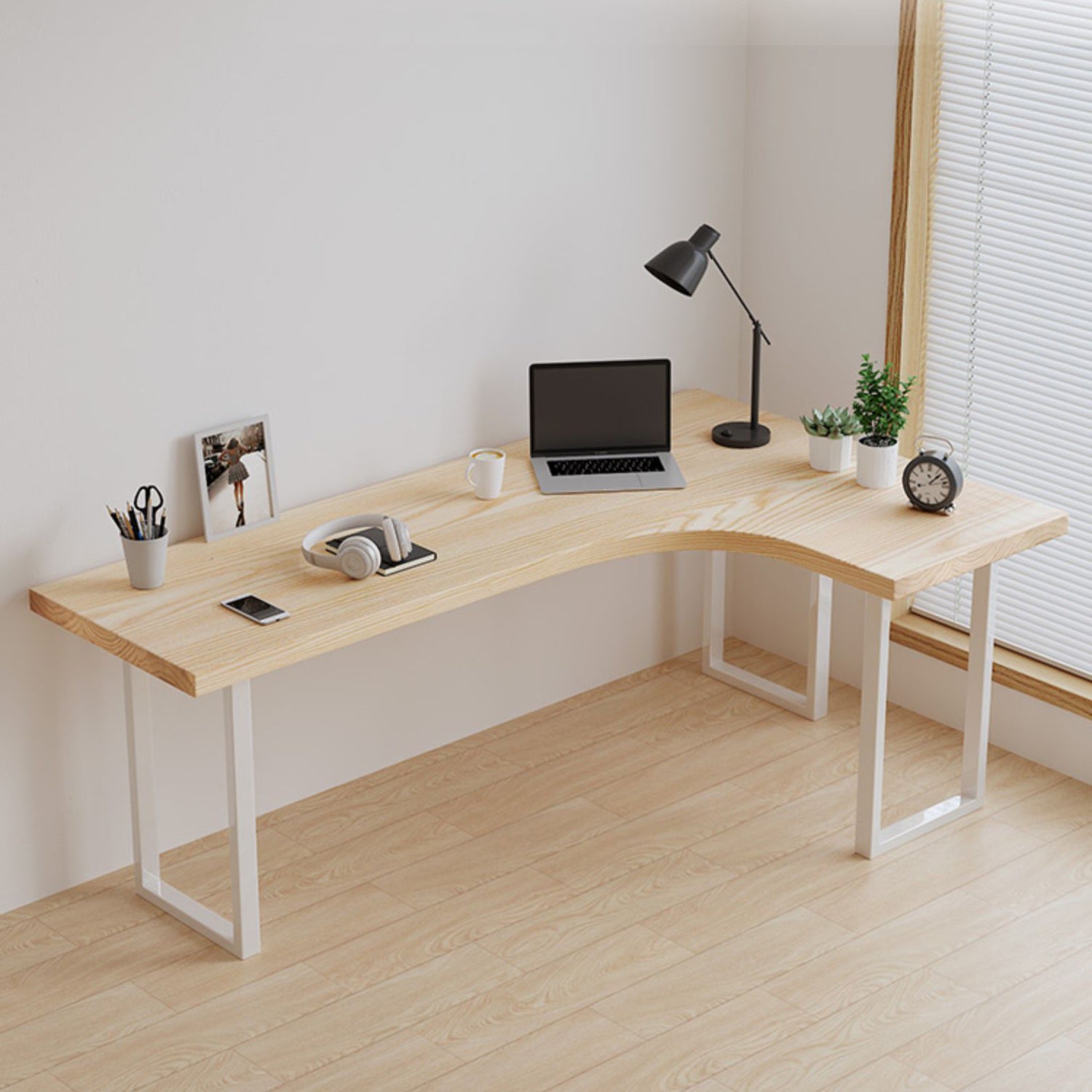 Contemporary Bedroom Writing Desk Wooden Office Desk with White Legs