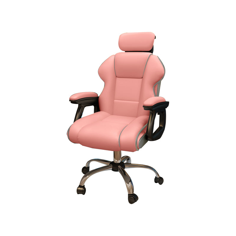 Modern Style Gaming Chair Faux Leather Fixed Arm Desk Chair for Home