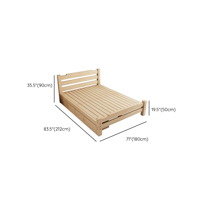 Pine Wood Bed in Light Brone Scandinavian Bed with Headboard