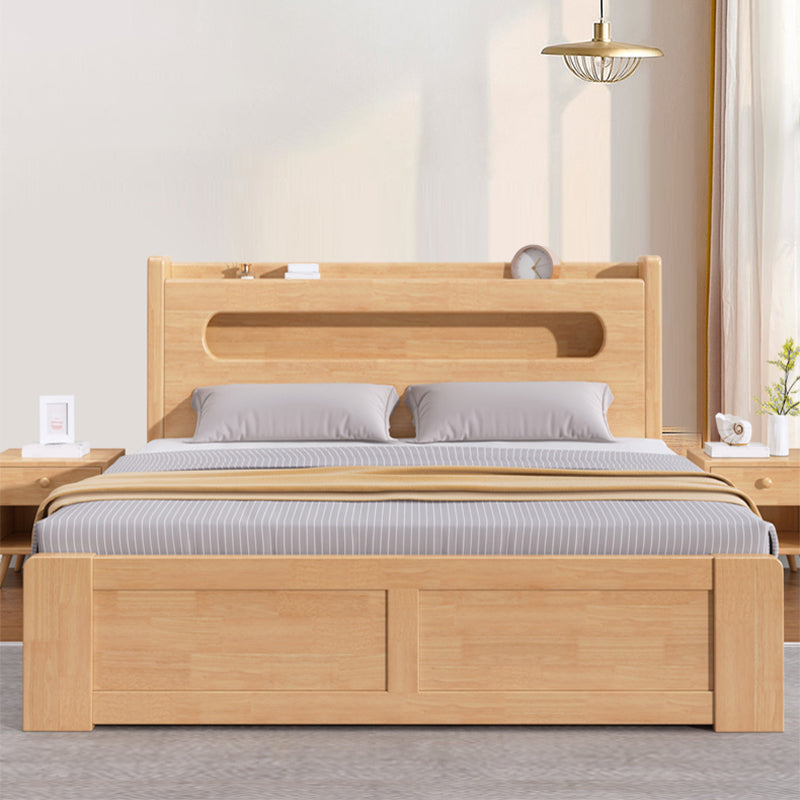 Rubberwood Platform Bed Frame Scandinavian Panel Bed with Storage for Home