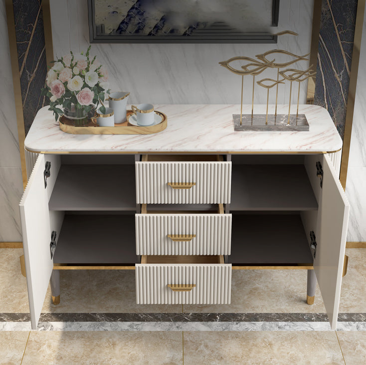 Faux Marble Sideboard Table with Drawers Glam Sideboard Cabinet