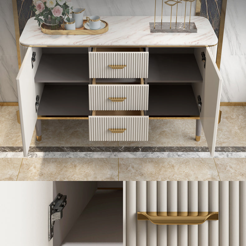 Faux Marble Sideboard Table with Drawers Glam Sideboard Cabinet