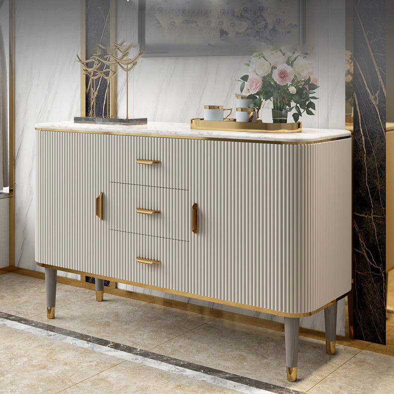 Faux Marble Sideboard Table with Drawers Glam Sideboard Cabinet