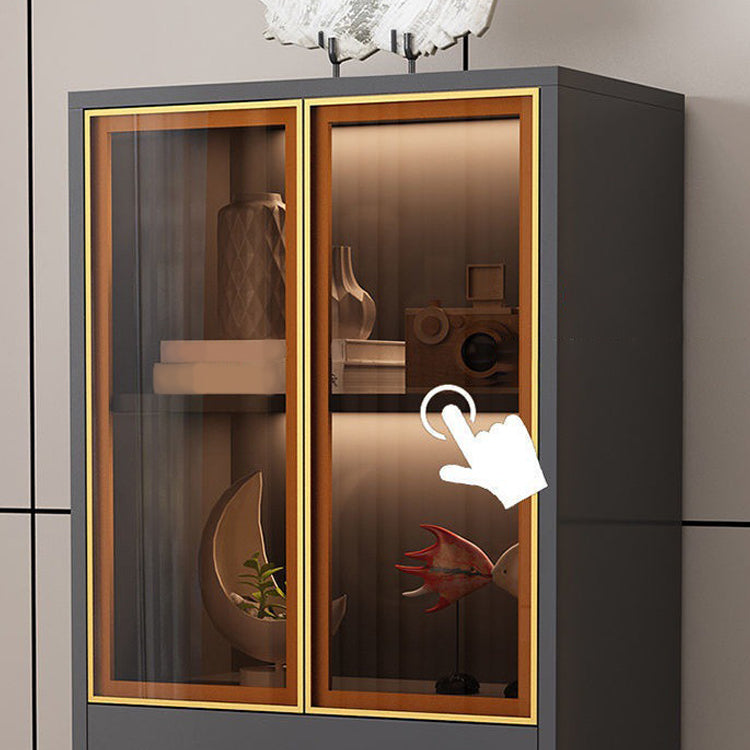 Glam Glass Door Server Wood Dinner Server Cabinet without LED Lights