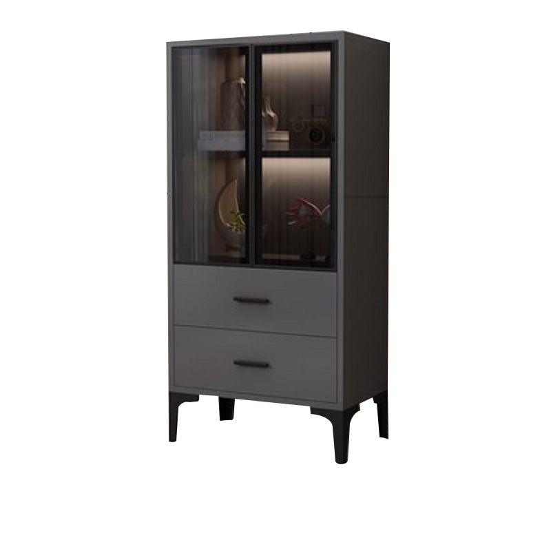 Glam Glass Door Server Wood Dinner Server Cabinet without LED Lights