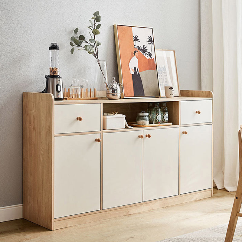 Wood Buffet Table Glam Style Server with Cabinets and Drawers