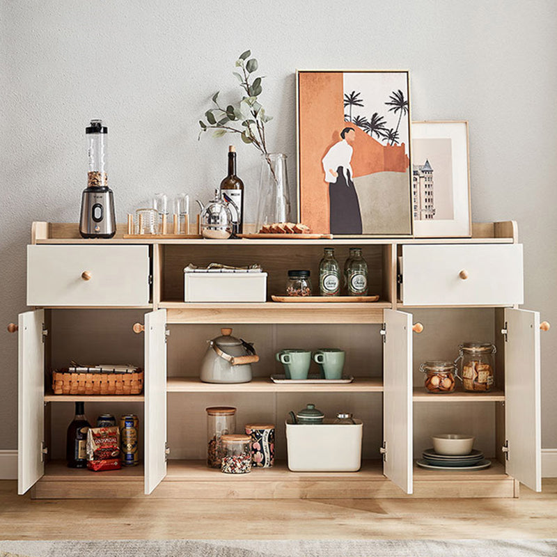 Wood Buffet Table Glam Style Server with Cabinets and Drawers