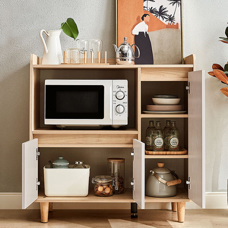 Wood Buffet Table Glam Style Server with Cabinets and Drawers