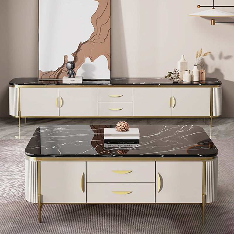 Modern Buffet Table Stone Side Board with Cabinets and Drawers