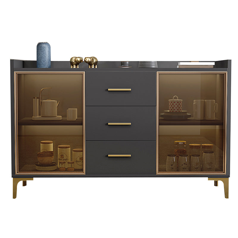 Contemporary Style Buffet Table Wood Side Board with Cabinets and Drawers