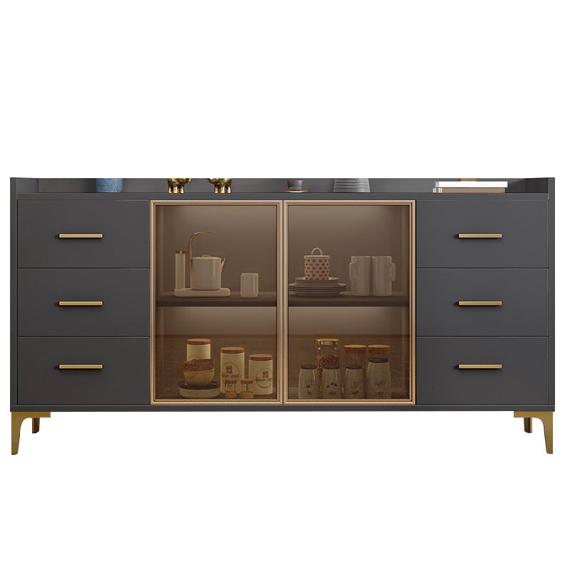 Contemporary Style Buffet Table Wood Side Board with Cabinets and Drawers