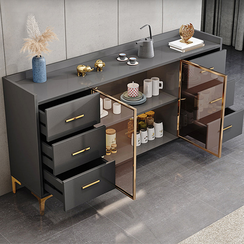 Contemporary Style Buffet Table Wood Side Board with Cabinets and Drawers