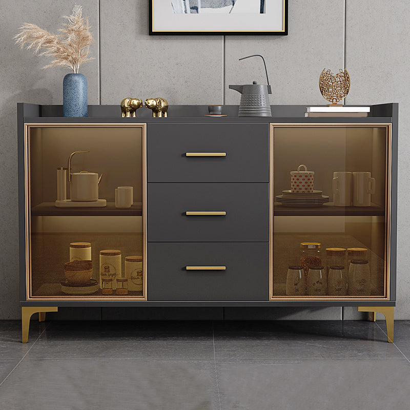 Contemporary Style Buffet Table Wood Side Board with Cabinets and Drawers