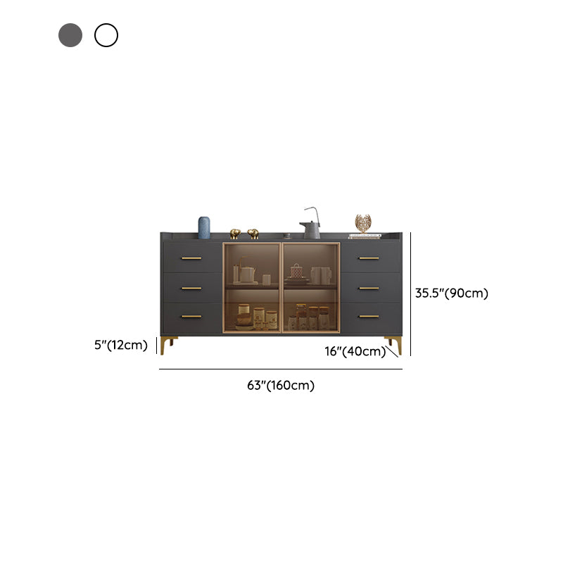 Contemporary Style Buffet Table Wood Side Board with Cabinets and Drawers