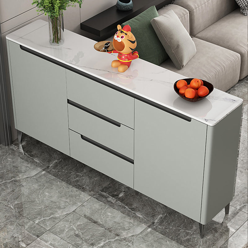 Contemporary Style Buffet Table Stone Side Board with Cabinets and Drawers