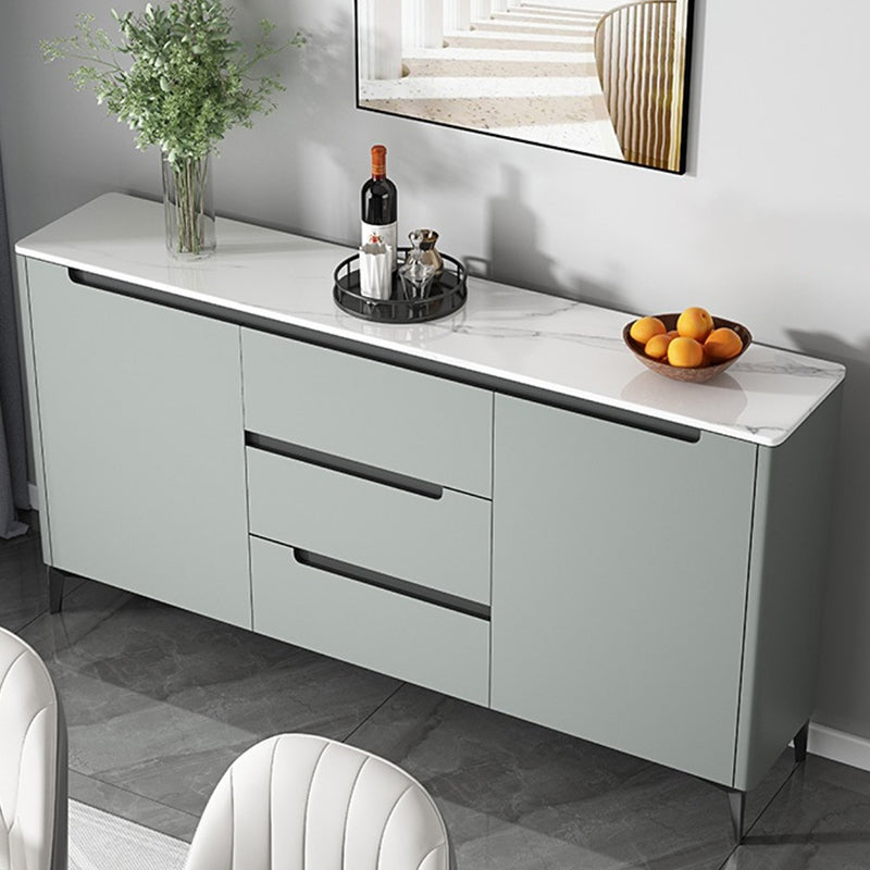 Contemporary Style Buffet Table Stone Side Board with Cabinets and Drawers