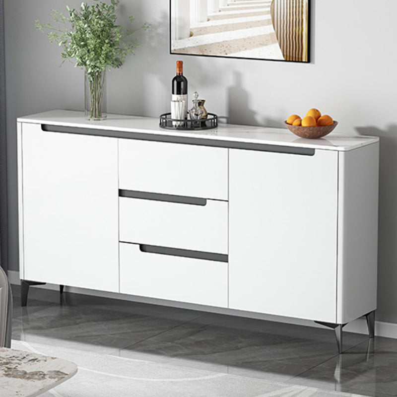 Contemporary Style Buffet Table Stone Side Board with Cabinets and Drawers