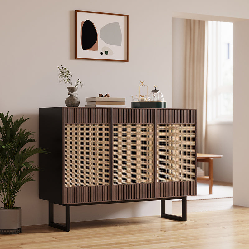 Contemporary Buffet Table Solid Wood Side Board with Cabinets