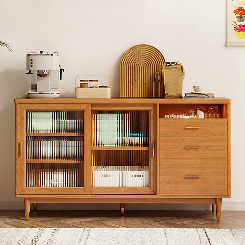 Contemporary Sideboard Solid Wood Side Board with Cabinets and Drawers