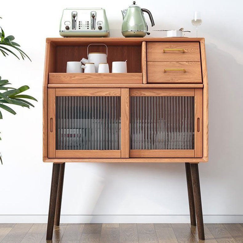 Modern Style Dinner Server Solid Wood Open Storage Server with 2 Doors