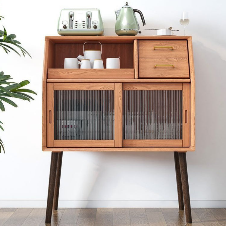 Modern Style Dinner Server Solid Wood Open Storage Server with 2 Doors