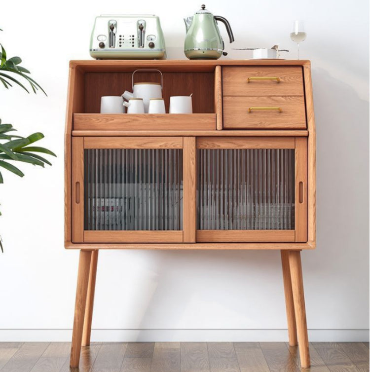 Modern Style Dinner Server Solid Wood Open Storage Server with 2 Doors