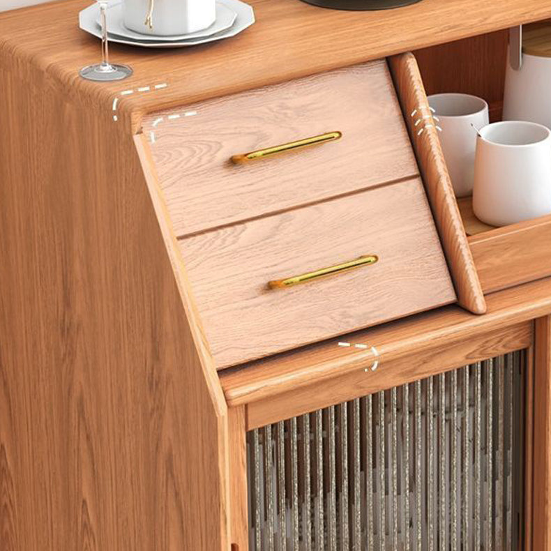 Modern Style Dinner Server Solid Wood Open Storage Server with 2 Doors