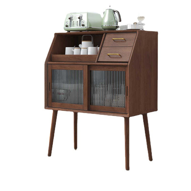 Modern Style Dinner Server Solid Wood Open Storage Server with 2 Doors