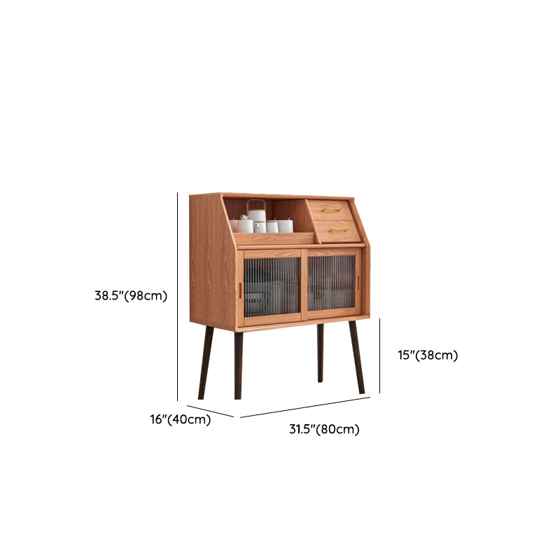 Modern Style Dinner Server Solid Wood Open Storage Server with 2 Doors