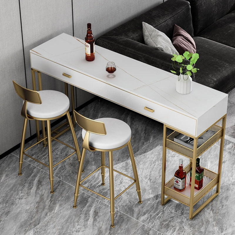 Sintered Stone Bistro Bar Table Gold Frame Base Bar Table with Drawers