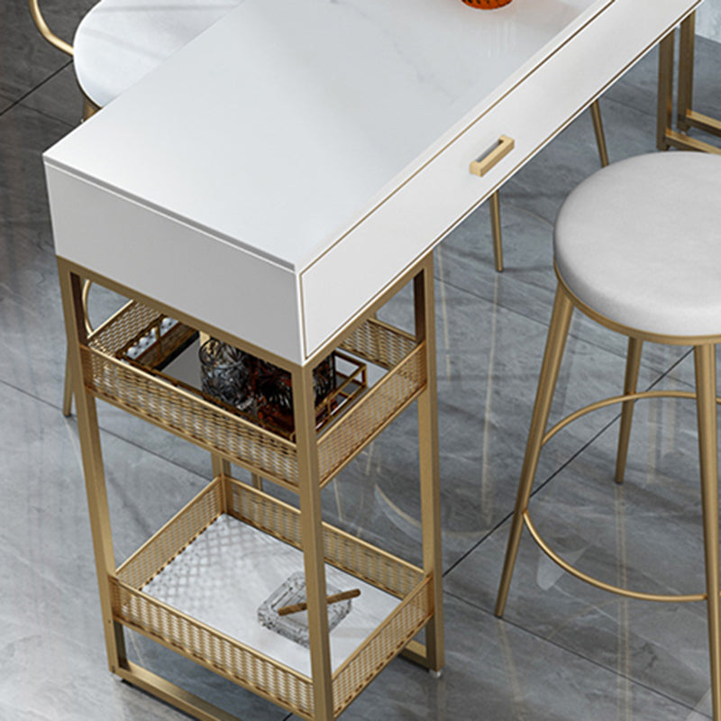 Sintered Stone Bistro Bar Table Gold Frame Base Bar Table with Drawers