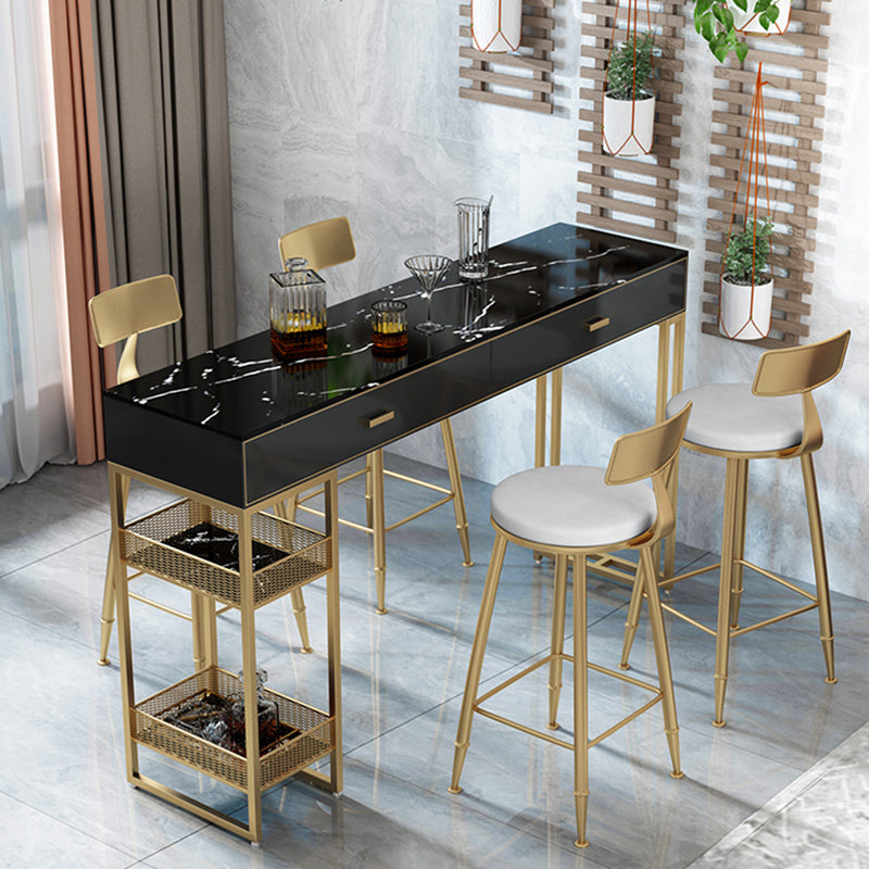 Sintered Stone Bistro Bar Table Gold Frame Base Bar Table with Drawers