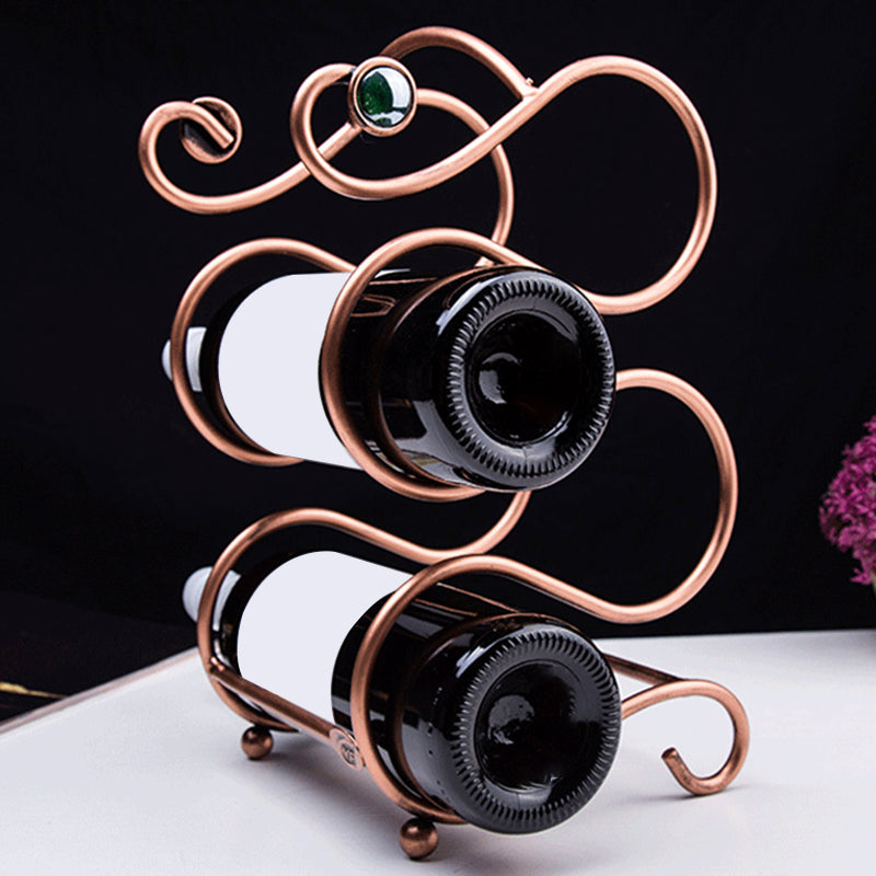 Copper Metal Wine Bottle Rack Contemporary Countertop Bottle Holder