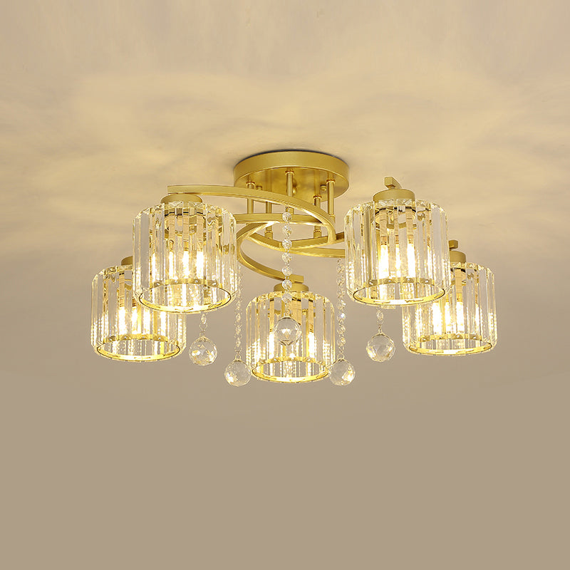 Cylinder Shape Crystal Flush Mount Light Modern Style Multi Lights Ceiling Mount Light