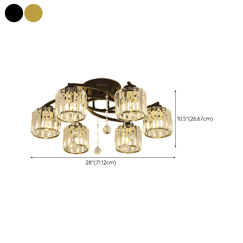 Cylinder Shape Crystal Flush Mount Light Modern Style Multi Lights Ceiling Mount Light