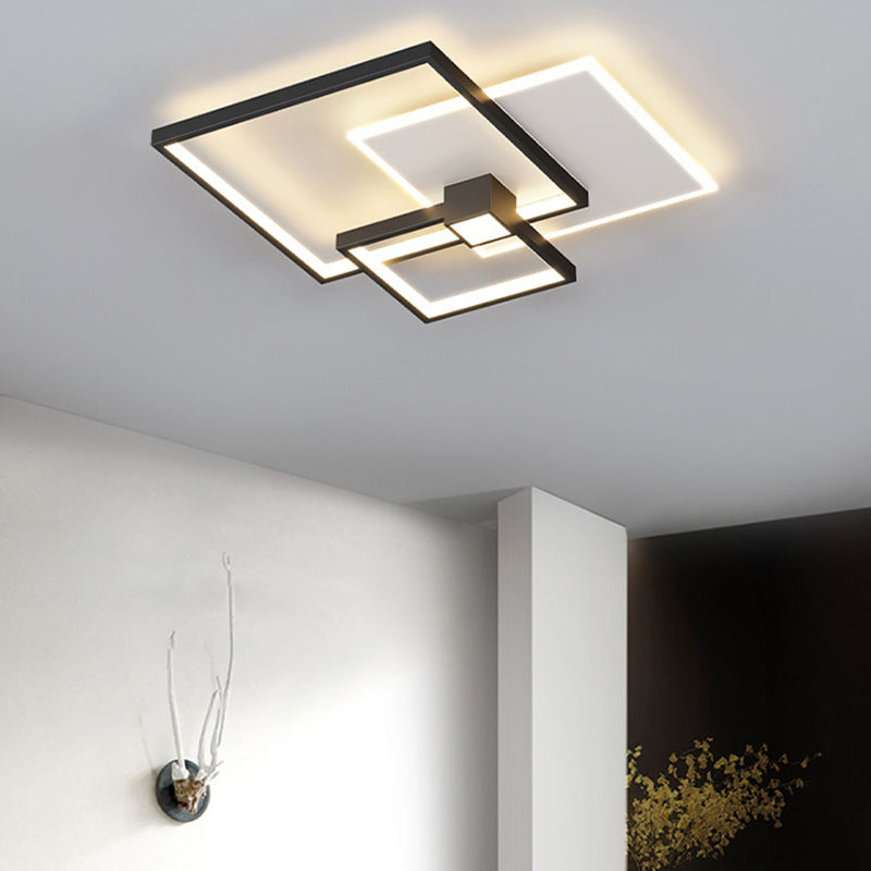 Geometric Shape Metal Flush Mount Light Modern Style 3 Lights Ceiling Mount Light in Black