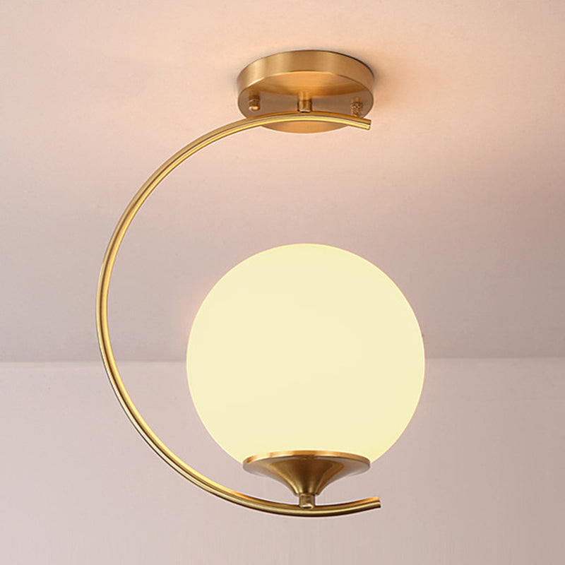 Glass Ball Shape Flush Mount Light Modern-Style 1 Light Flush Ceiling Light in Gold