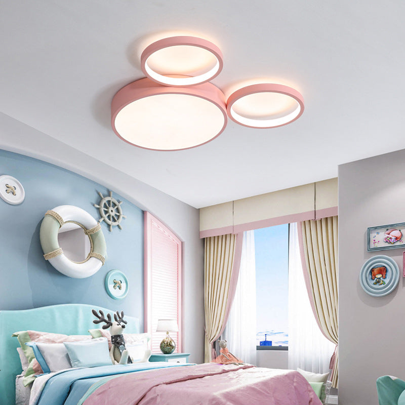 Metal Round Shape Flush Mount Light Kid-Style 3 Lights Flush Ceiling Light